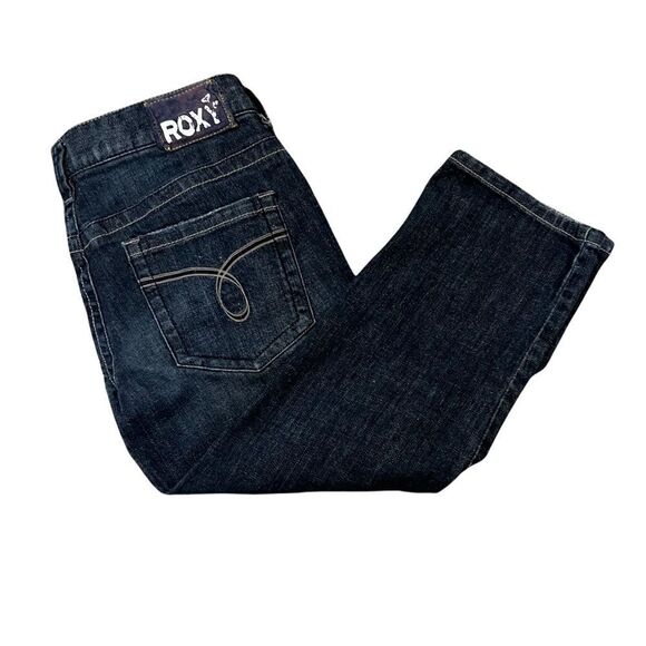 ROXY Cropped Capri Stretch Dark Wash Mid Rise Straight Leg Denim Jean 7 - Picture 2 of 8